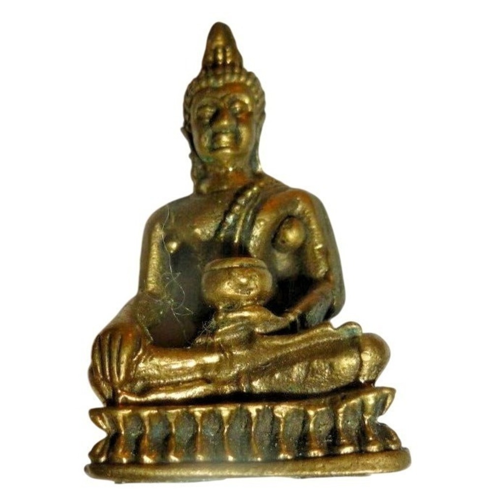 Vintage Thai Phra Kring Medicine Buddha Amulet Brass Miniature Figurine Statue
